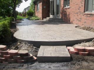 large patio with steps